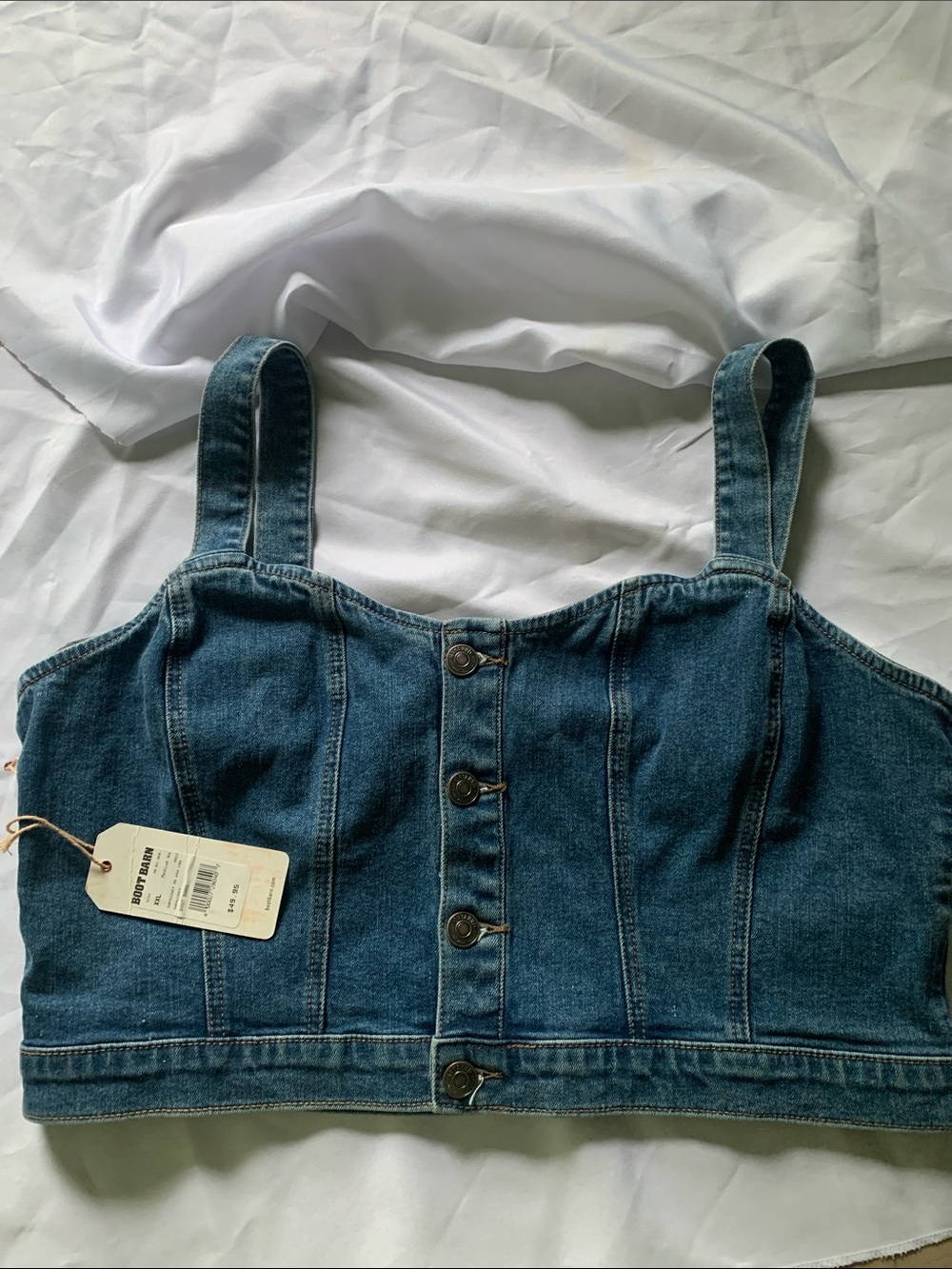 Shyanne Dark Blue Denim Button-Front Crop Top
